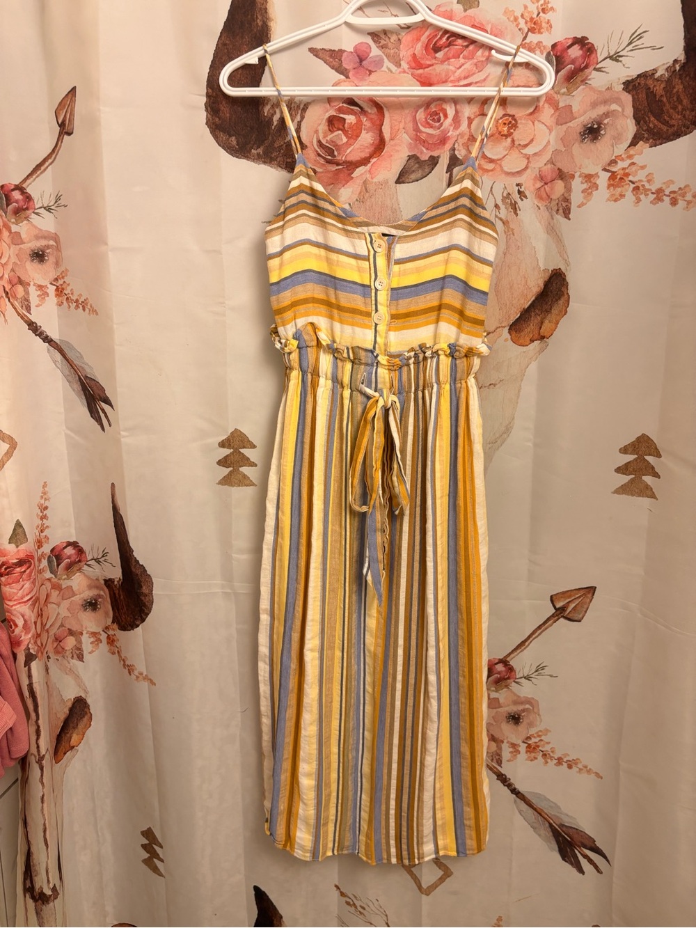 XS Striped Yellow & Blue Midi Sundress